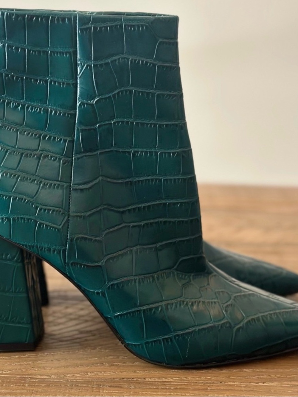 Marc Fisher Croc-Embossed Teal Women's Pointed Toe Ankle Boots